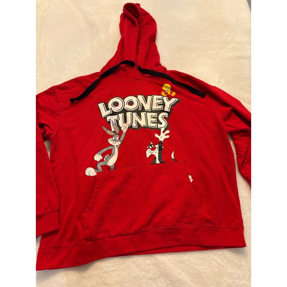 Looney Tunes Graphic Hoodie Red Bugs Bunny Sylvester Tweety Bird XXL Pullover